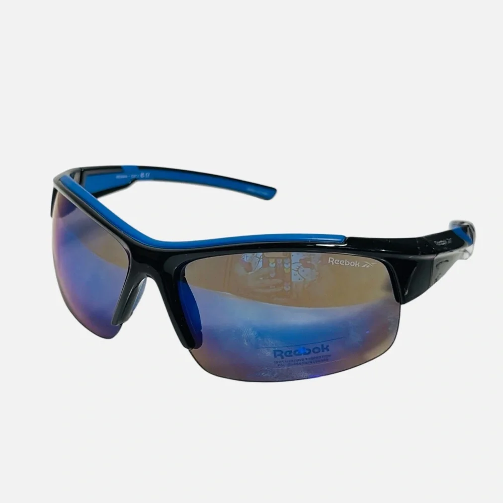 Reebok Black Wrap Sunglasses Blue Accents & Tinted Lenses RES446-1 Mens